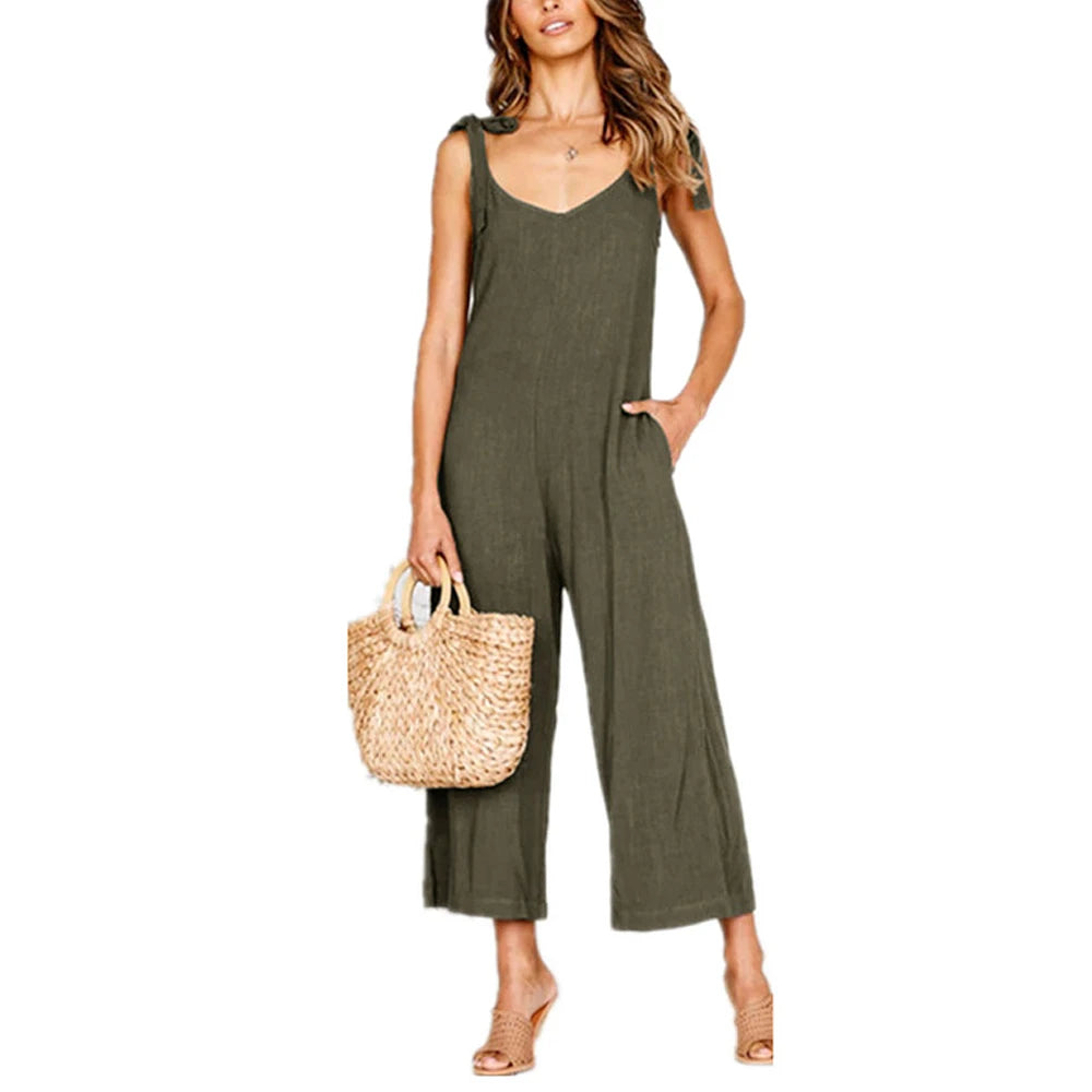 2023 summer women's clothes capris bowknot suspenders women