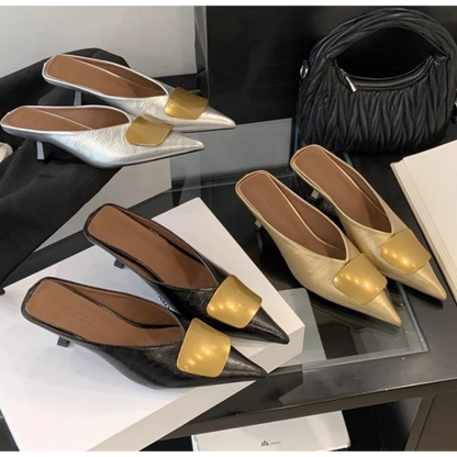 Luxury Women Slippers High Heels Mules Shoes Pointed Toe Heeled Sandals Elegant Party Slides Summer Designer Mujer Zaoatos