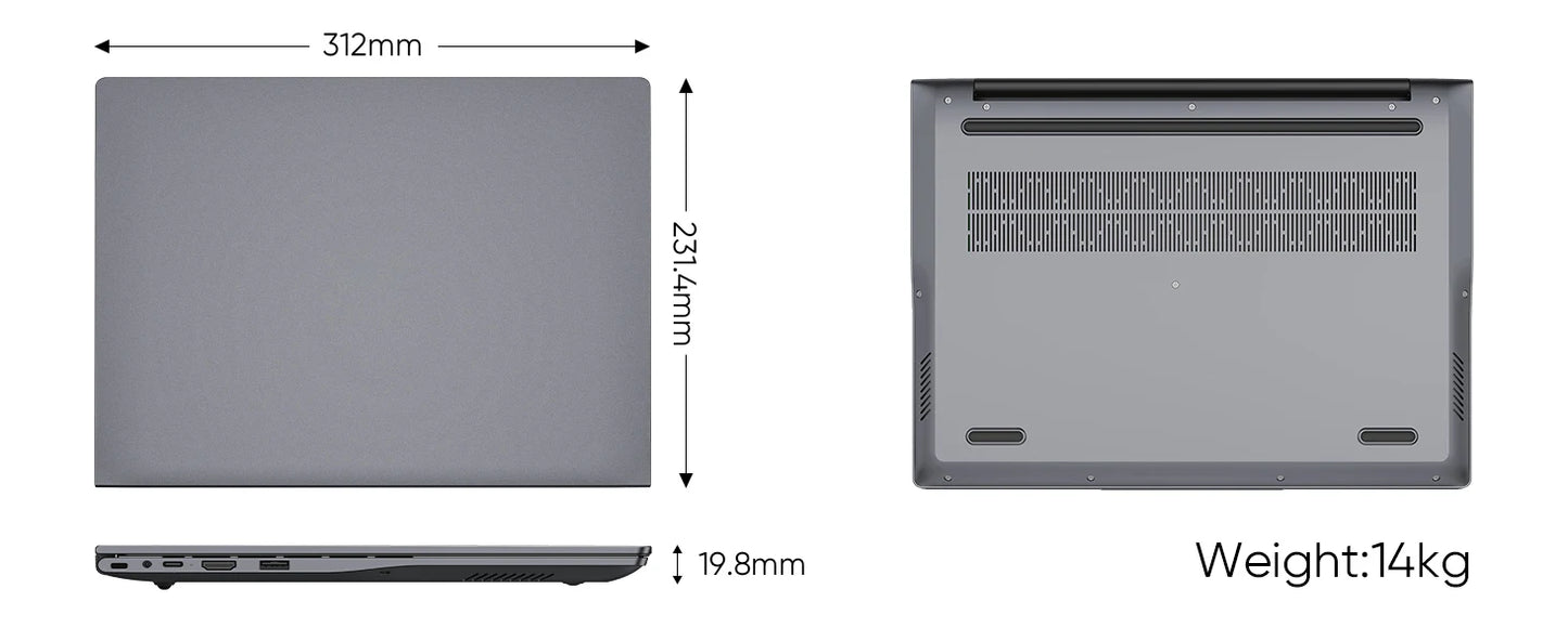 Windows 11 Pro Laptop with 14.1" 2K Screen, 16GB RAM, 512GB SSD, Intel Core Processor, Ultra-Thin and Light Notebook