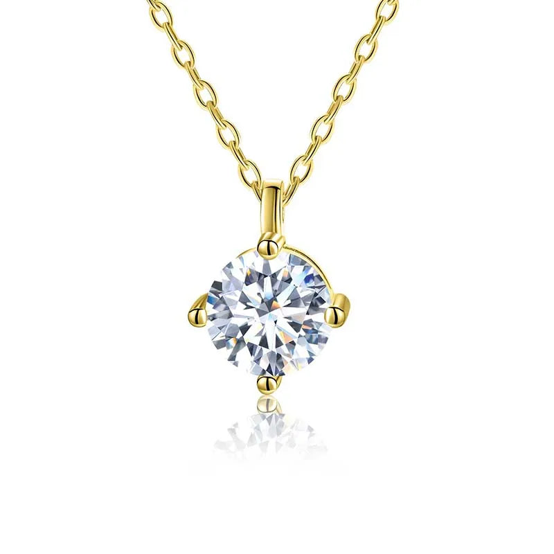 Luxury Certified Moissanite Diamond Classic Round Pendant Necklace for Women 925 Sterling Silver Chain Wedding Jewelry