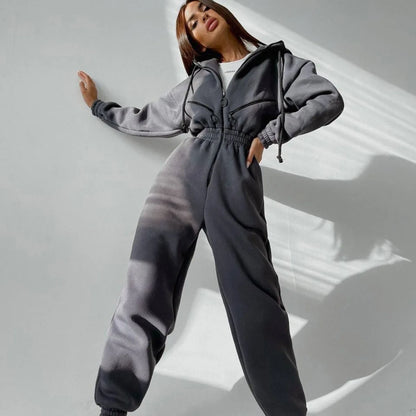 Female Hoodies Jumpsuits One Piece Outfit Warm Fleece Sport Long Sleeve Jumpsuit Women Sportswear Playsuit Zipper Overalls 2024