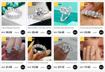 FEOBUR 1/2/3/4CT Princess Cut Moissanite Diamond Ring for Women Certified 100% 925 Sterling Silver Engagement Wedding Band GRA