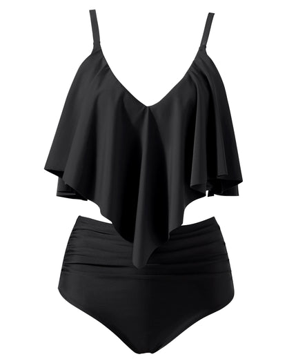 Women Ruffled Tankini Bikini Set Padded Top Swimming Suits High Waist Beachwear Swimsuits Swimwear 2XL Size Bikini Set 2026 New