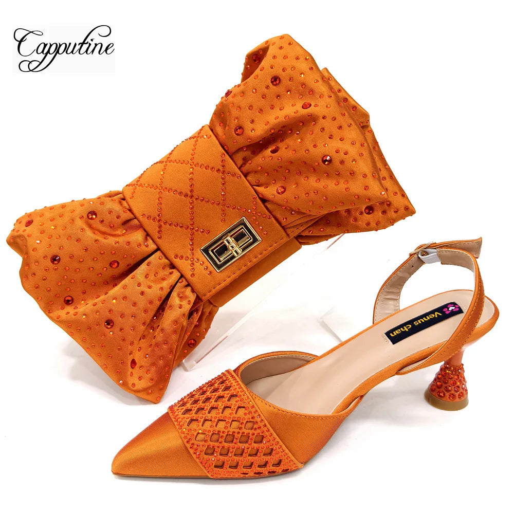 Fuchsia Women Shoes And Bag Set African Ladies Pumps Match With Handbag Sandals Clutch Fashion Escarpins Femmes Sandales CR838
