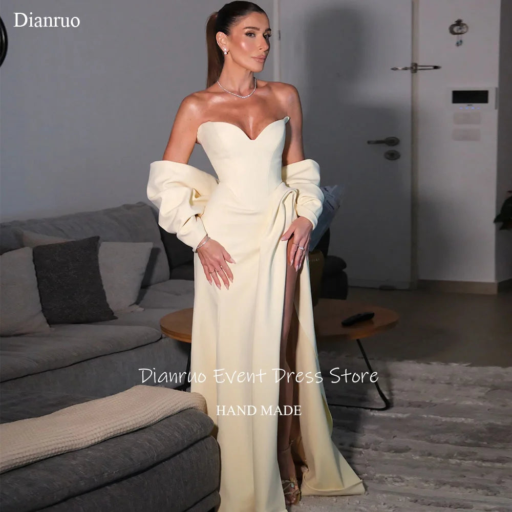 Dianruo Sweetheart Draped Sleeves Evening Dresses Side Slit Robe De Soirée Femme Sleeveless Special Occasion Gowns Customized