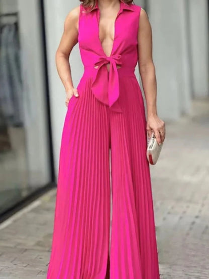 Women's Sleeveless Bodysuit Loose Wide leg pants Sexy V Neck Sleeveless Full Jumpsuits Fashion Casual Lady Streewear Overalls