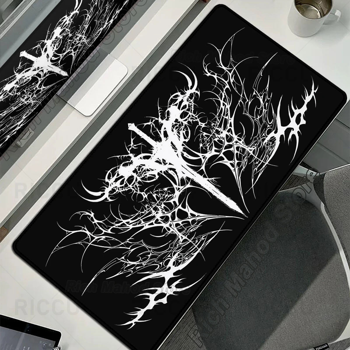 Black White Cybersigilism Deskmat Gothic Sword Art Mousepad Office Rubber Mouse Pad XXL PC Desk Accessories Gaming Keyboard Mats