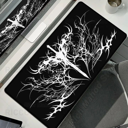 Black White Cybersigilism Deskmat Gothic Sword Art Mousepad Office Rubber Mouse Pad XXL PC Desk Accessories Gaming Keyboard Mats