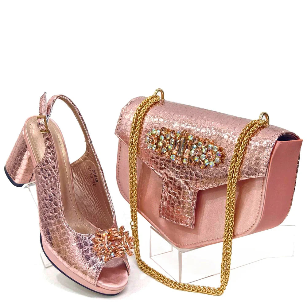 2024 Italian Design Rhinestone-encrusted Ladies Party Shoes And Special Bag High Heels And Dual Purpose Bag Women's Shoes