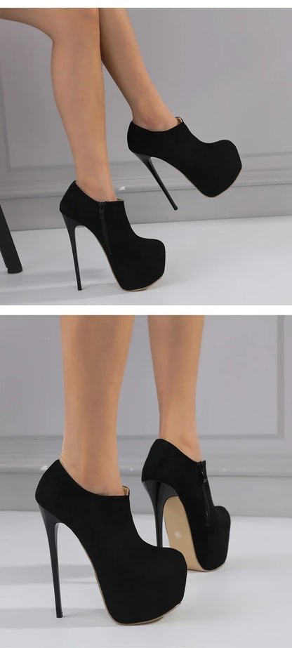 Aneikeh Spring Fashion Round Toe Ankle Boots Platform Women Zip Extreme Club Style Ultra High Heels Party Shoes Zapatos Mujer