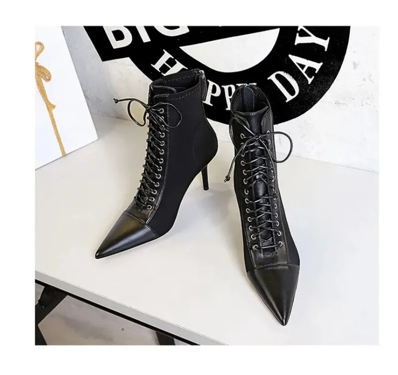 Women's Ankle Boots Sexy Pointed Tip High Heels for Woman Fashion Self Cultivation High Heeled Boots Designer Shoes Botas Mujer