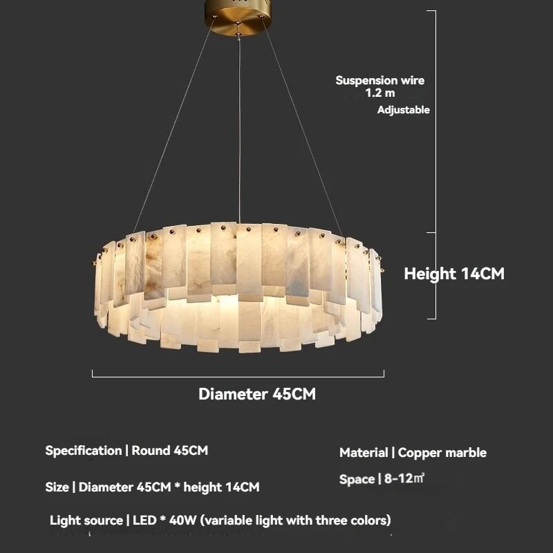 Minimalist Luxury Pendant Lights Solid Brass Natural Spanish Marble Chandelier Elegant for Living Room Dining Room Bedroom