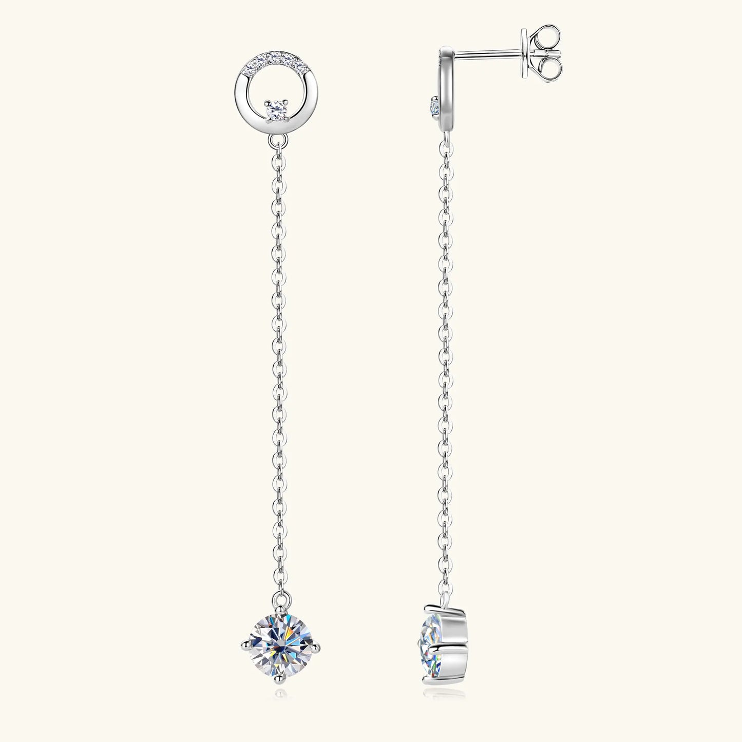 Sweetrain 1CT Moissanite Drop Earrings S925 Sterling Silver Long Tassel Dangle Earring for Women Wedding Jewelry Gifts with GRA