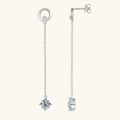 Sweetrain 1CT Moissanite Drop Earrings S925 Sterling Silver Long Tassel Dangle Earring for Women Wedding Jewelry Gifts with GRA