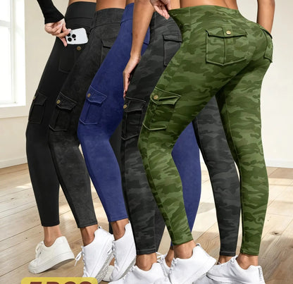 Camouflage Printed Women's Leggings With Pocket Sports Cargo Pants High Waist Slim Fit Tight Pants