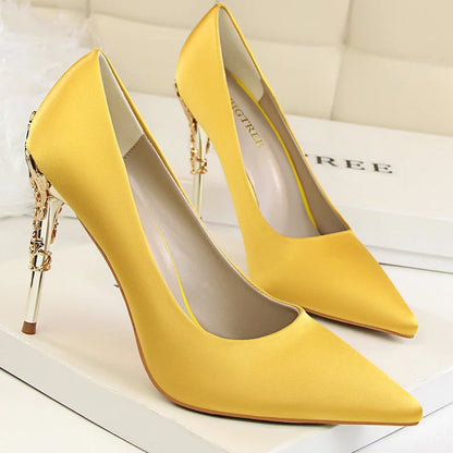 Women Luxury Metallic Decoration Heel Wedding Shoes Lady Trendy 10cm High Heels Pointed Toe Shoes Female Premium Gray Shoes