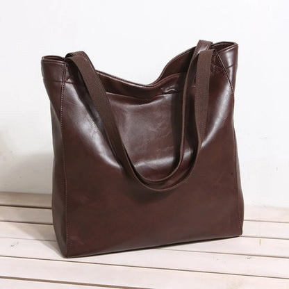 High Quality Oil Skin Leather Bucket Hand Bags for Women Female Shoulder Top-Handle Bag Luxury Handbas Women Large Commute Bags