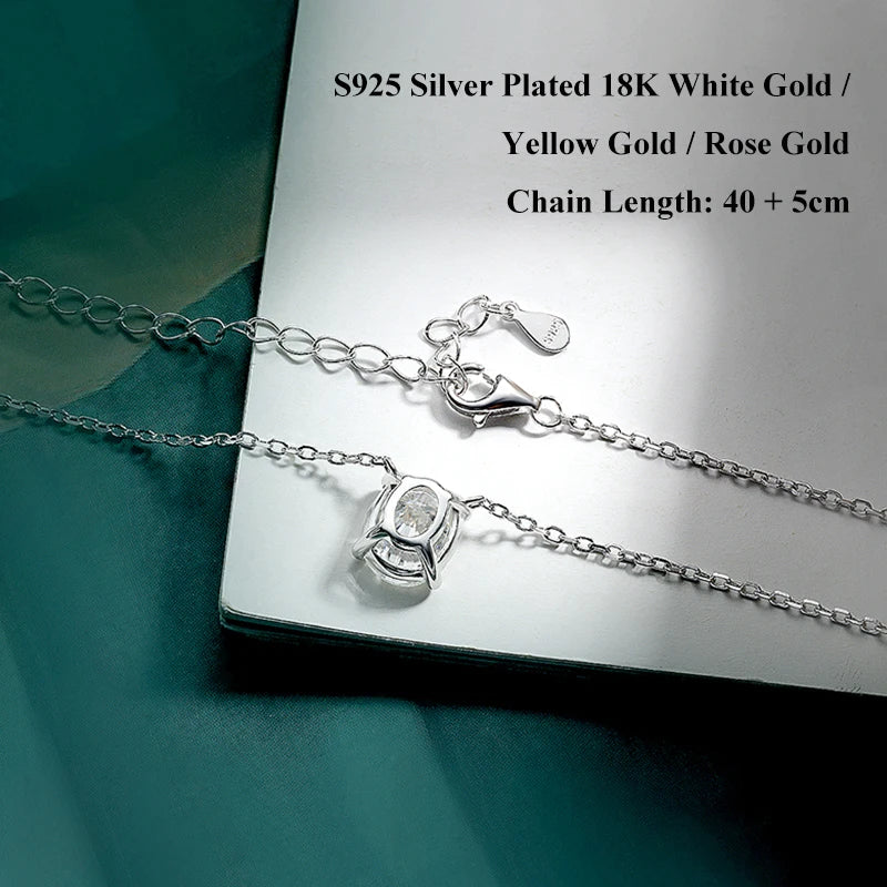 EWYA Solitaire Oval Cut 1-3CT Moissanite Pendant Necklace for Women Real 925 Silver GRA Certified Lab Diamond Neck Chain Gift