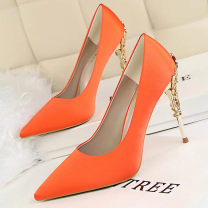Women Luxury Metallic Decoration Heel Wedding Shoes Lady Trendy 10cm High Heels Pointed Toe Shoes Female Premium Gray Shoes