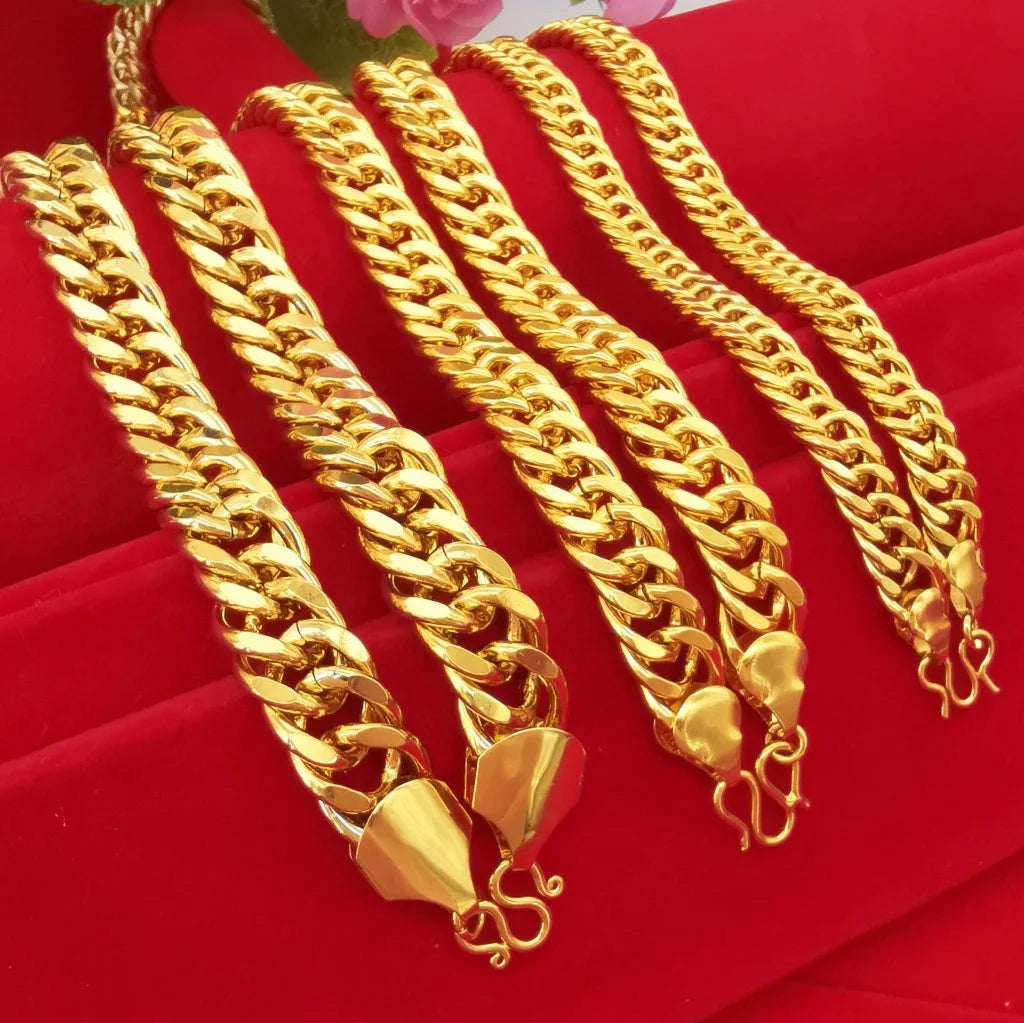 Luxurious 9999 24K genuine gold men's flat chain Boss gold necklace, simple and elegant, men's exclusive gold necklace