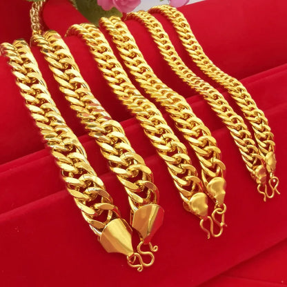 Luxurious 9999 24K genuine gold men's flat chain Boss gold necklace, simple and elegant, men's exclusive gold necklace