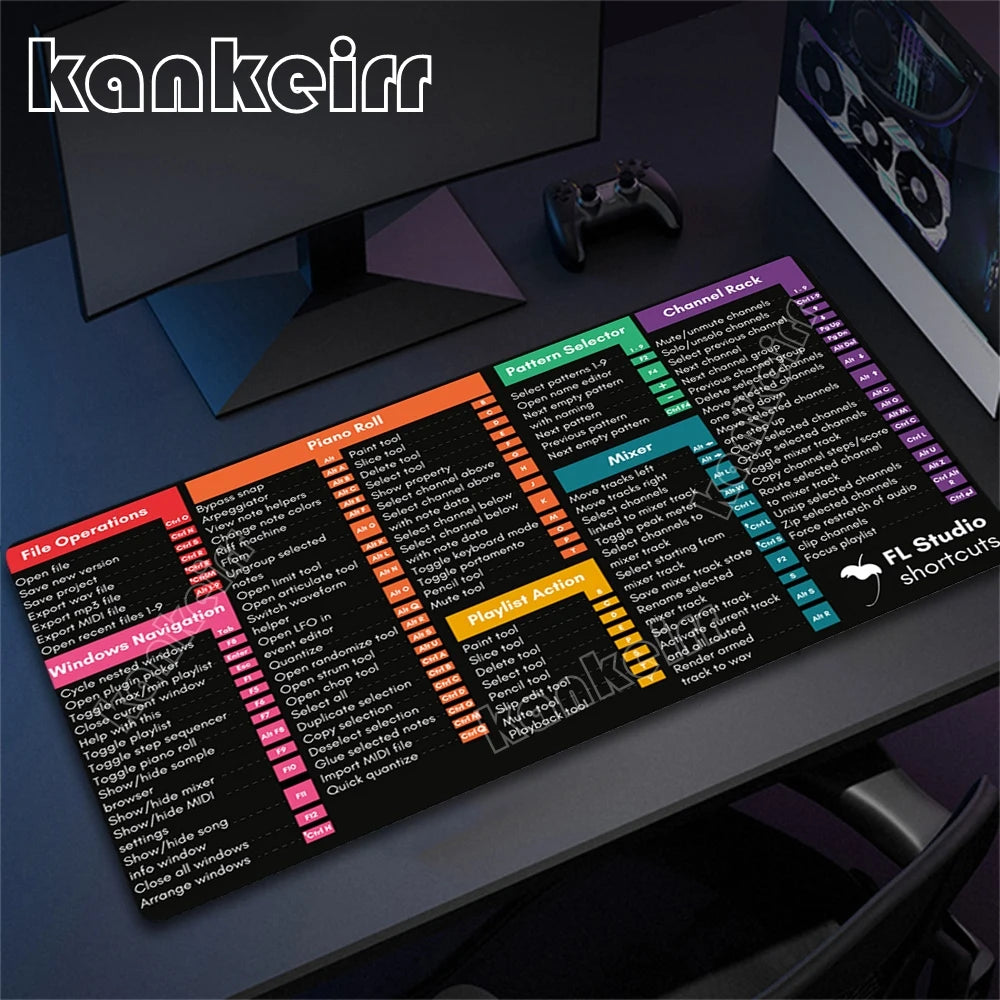 Shortcuts Mouse Pad Large Desk Mat Desk Accessories Deskmat With Non-Slip Rubber Base Stitched Edge Deskpad Mac/Windows Mousepad