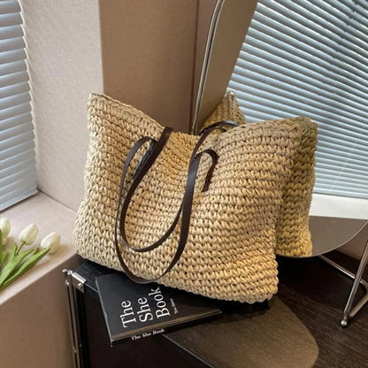 Luxury Shopping Beach Tote Bags Simple Style Large Capacity Woven Tote Bags