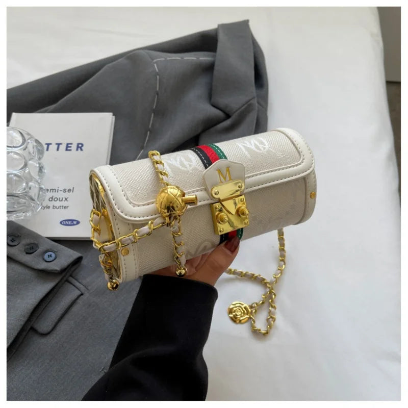 Luxury Brand Women's Evening Messenger Handbag Cylinder Shoulder Bag High-End Designer Stylish Fashion Accessory for Girls