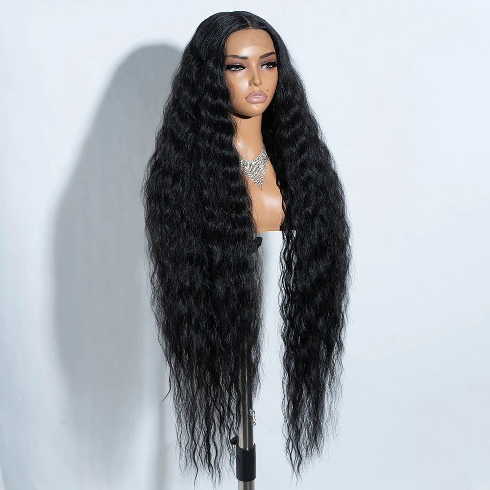 Synthetic Lace Front Curly Wigs For Women 42 inches Soft Wavy Ombre Blonde Ginger Highlight Cosplay Wigs Heat Resistant