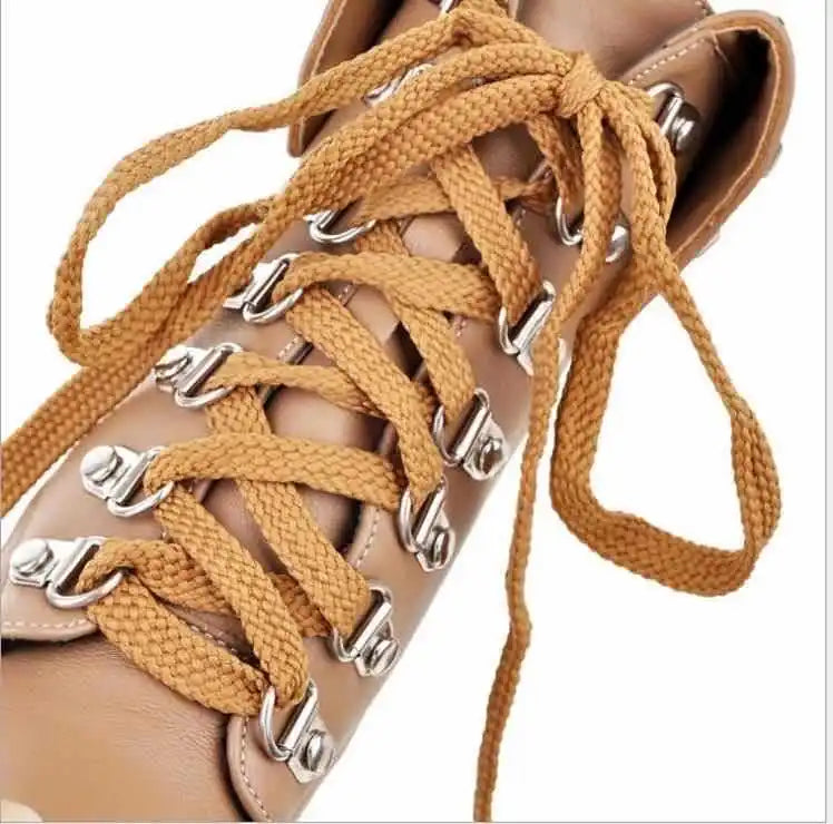 Autumn Waterproof Platform Chunky White High Heels for Women Solid Color Round Head Front Lace-up Low Leg Punk Rivet Ankle Boots