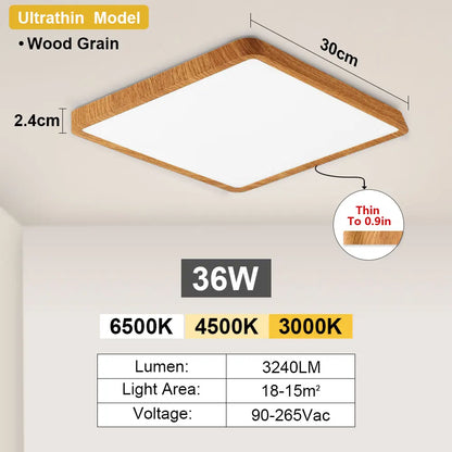 Tuya Smart LED Ceiling Lamp Wood Grain App Voice Control Alexa/Google Remote Control Square Ceiling Lights Living Room
