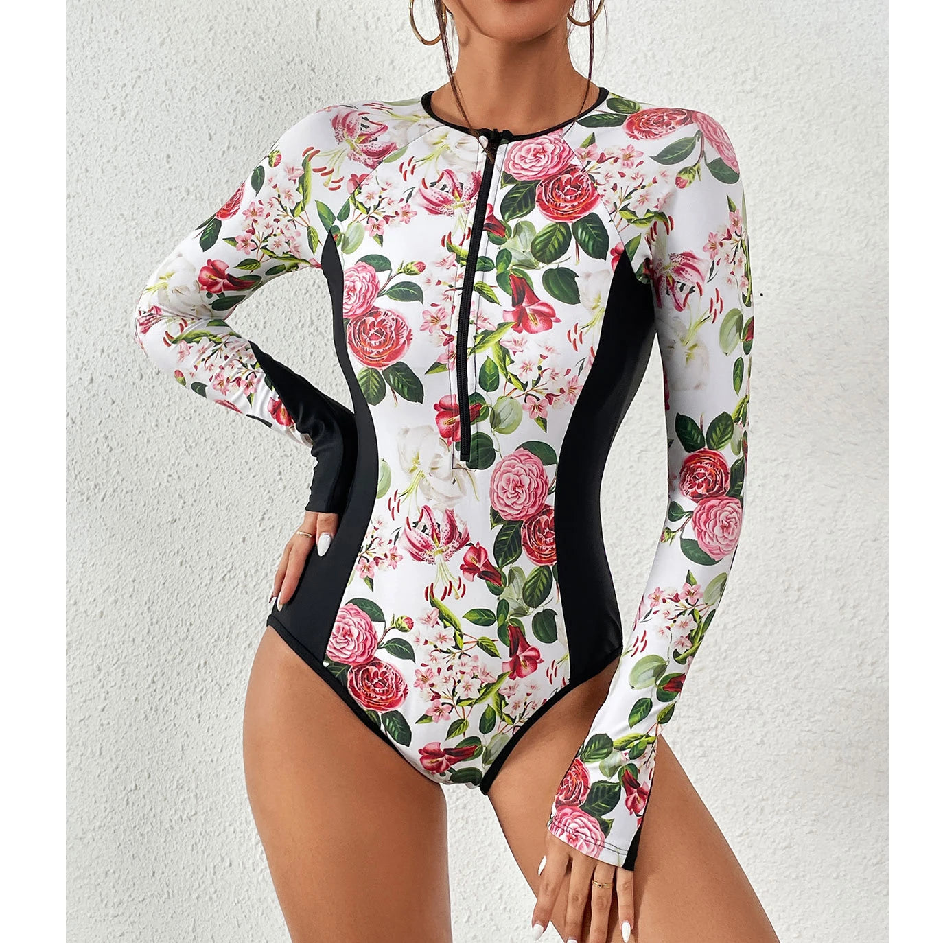 2026 Surfing Sport Swimsuit Long Sleeves Women One Piece Swimsuit  Swimwear Solid Monokini Bathing Suit Tropical Bodysuit Female