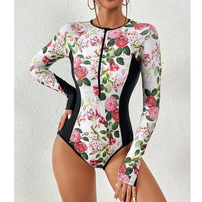 2026 Surfing Sport Swimsuit Long Sleeves Women One Piece Swimsuit  Swimwear Solid Monokini Bathing Suit Tropical Bodysuit Female