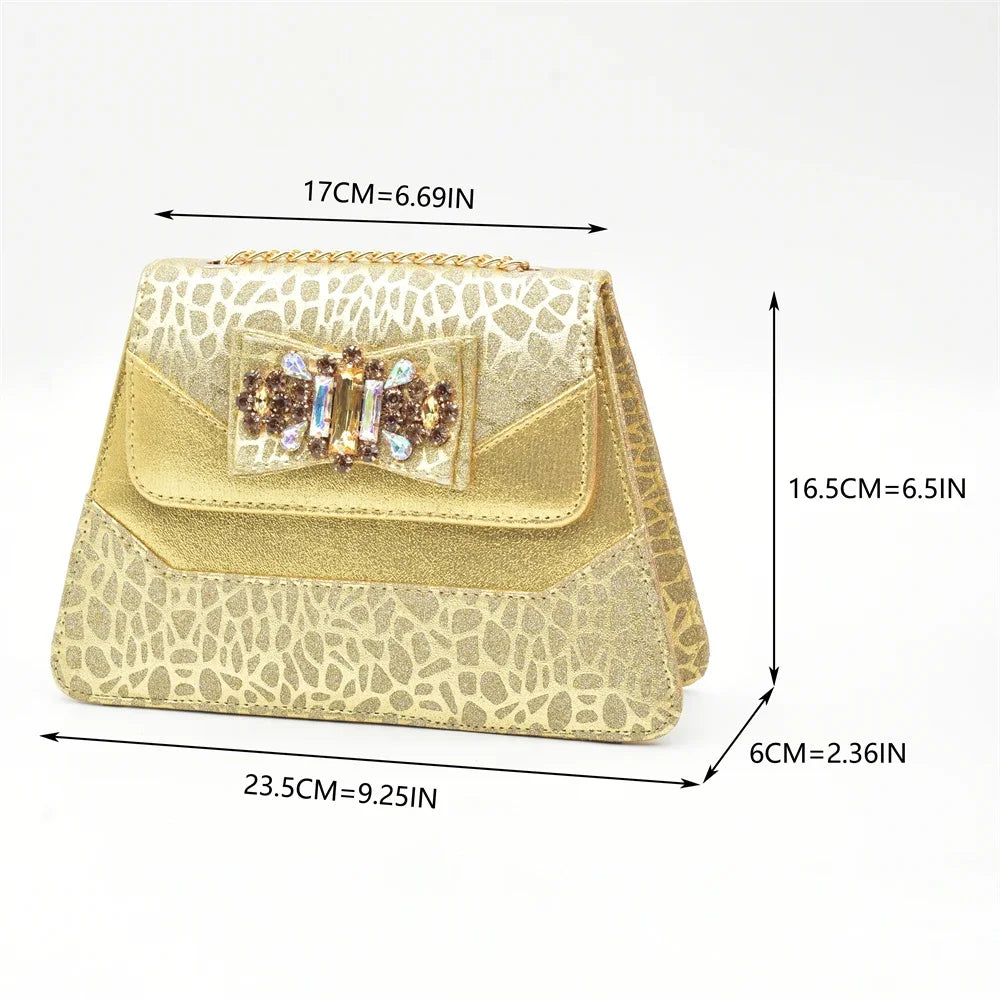 Nigerian Latest Shoes and Bags To Match Shoe and Bag Set for Party in Women Italian Rhinestones Elegant Peep Toe Sandals