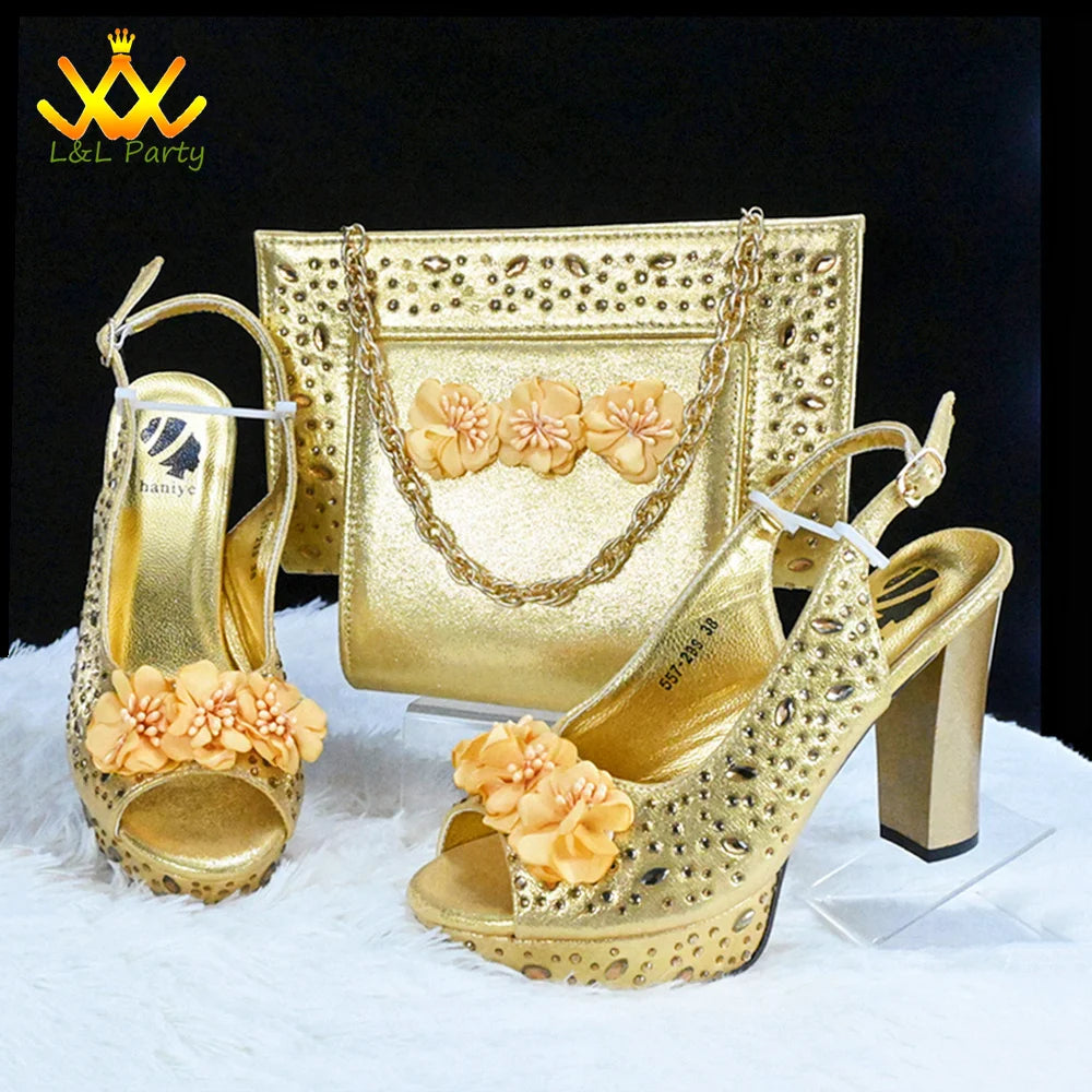 High Quality 2024 Summer New Design in Purple Color Mature Style Italian Women Shoes and Bag Set with Platform for Wedding Party