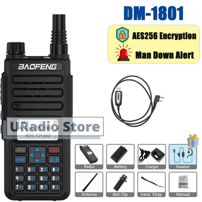Baofeng DM-1801 DMR Digital Walkie Talkie Radio AES256 Man Down Seamless Roaming SMS Customizable Side Button Dual Band DR-1801