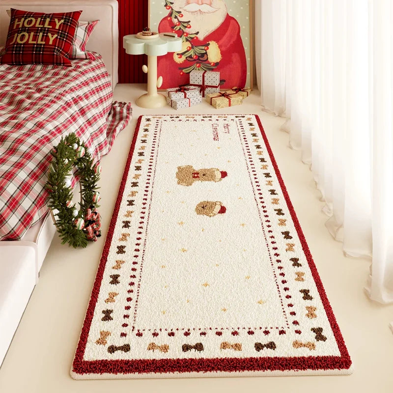 VIKAMA Holly Jolly Christmas Bedside Rug Plush Soft Non Slip Carpet Santa Tree Bedroom Floor Mat Decoration