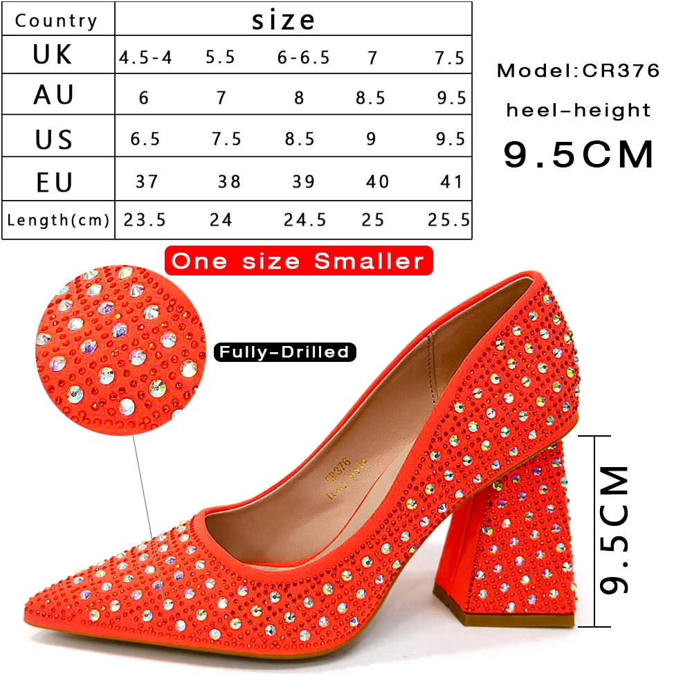 Venus Chan-Nigerian Heel Party for Women Yellow Shoes and Bag Set Rhinestone Handbag Italian Design Wedding INS 2024