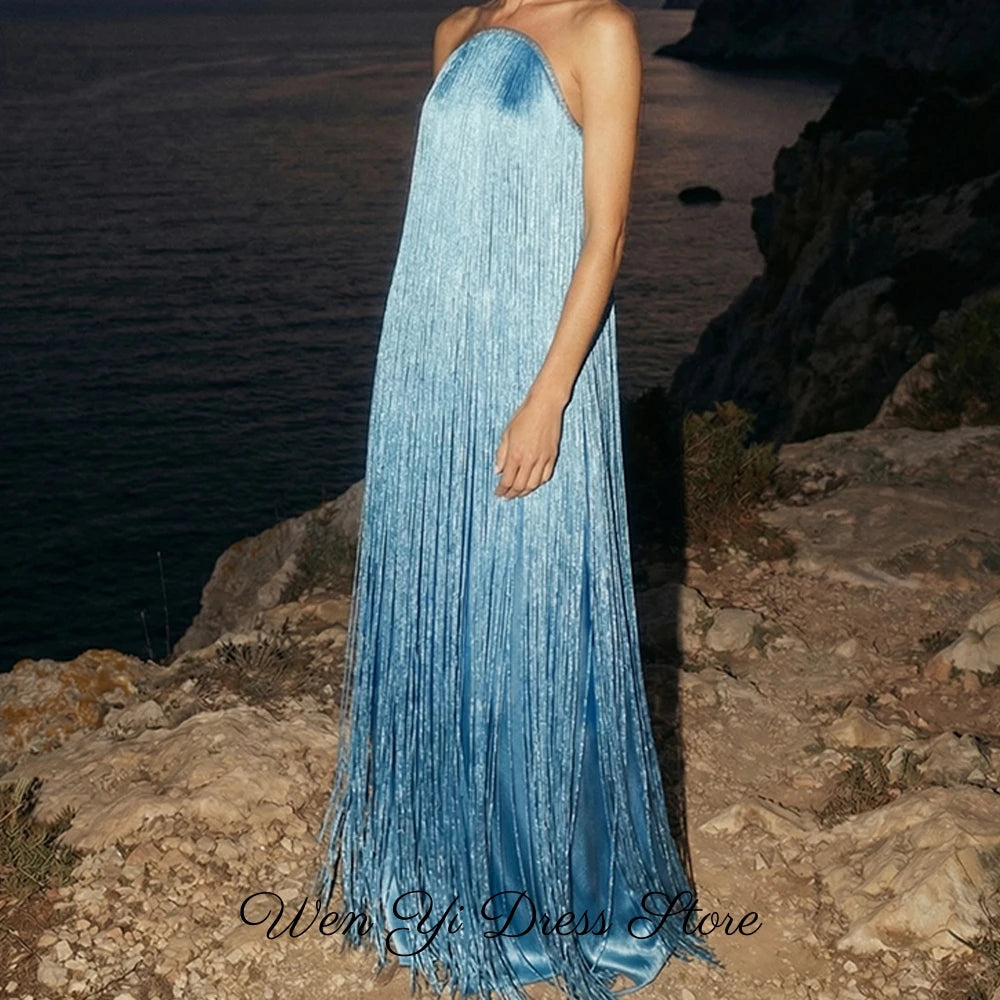 Temperament Sleeveless Evening Dress Exquisite Tassel Strapless Customized Celebrity Gowns Modern Satin Bespoke Occasion Gown