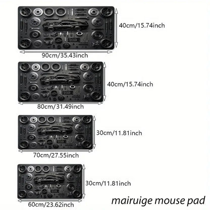 Car Parts Assembly Large Mouse Pad Retro Muscle Car Black Metal Texture Desk Mat Gaming Keyboard Pad Non-slip Office Table Mat