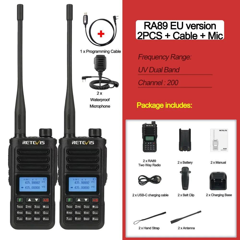Retevis RA89 Walkie Talkie IP68 Usb-C Long Range Walkie Talkies FM VHF Ham Radio for Camping Hunting Emergency Rescue