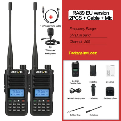 Retevis RA89 Walkie Talkie IP68 Usb-C Long Range Walkie Talkies FM VHF Ham Radio for Camping Hunting Emergency Rescue