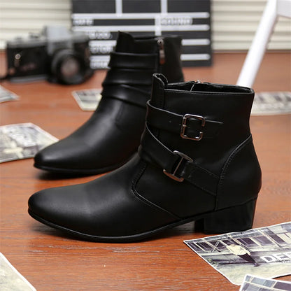 Leather Chelsea Boots Men Designer 2024 White Dress Boots Men Casual High top Buckle Strap Formal Shoes Men Motorcycle Boots