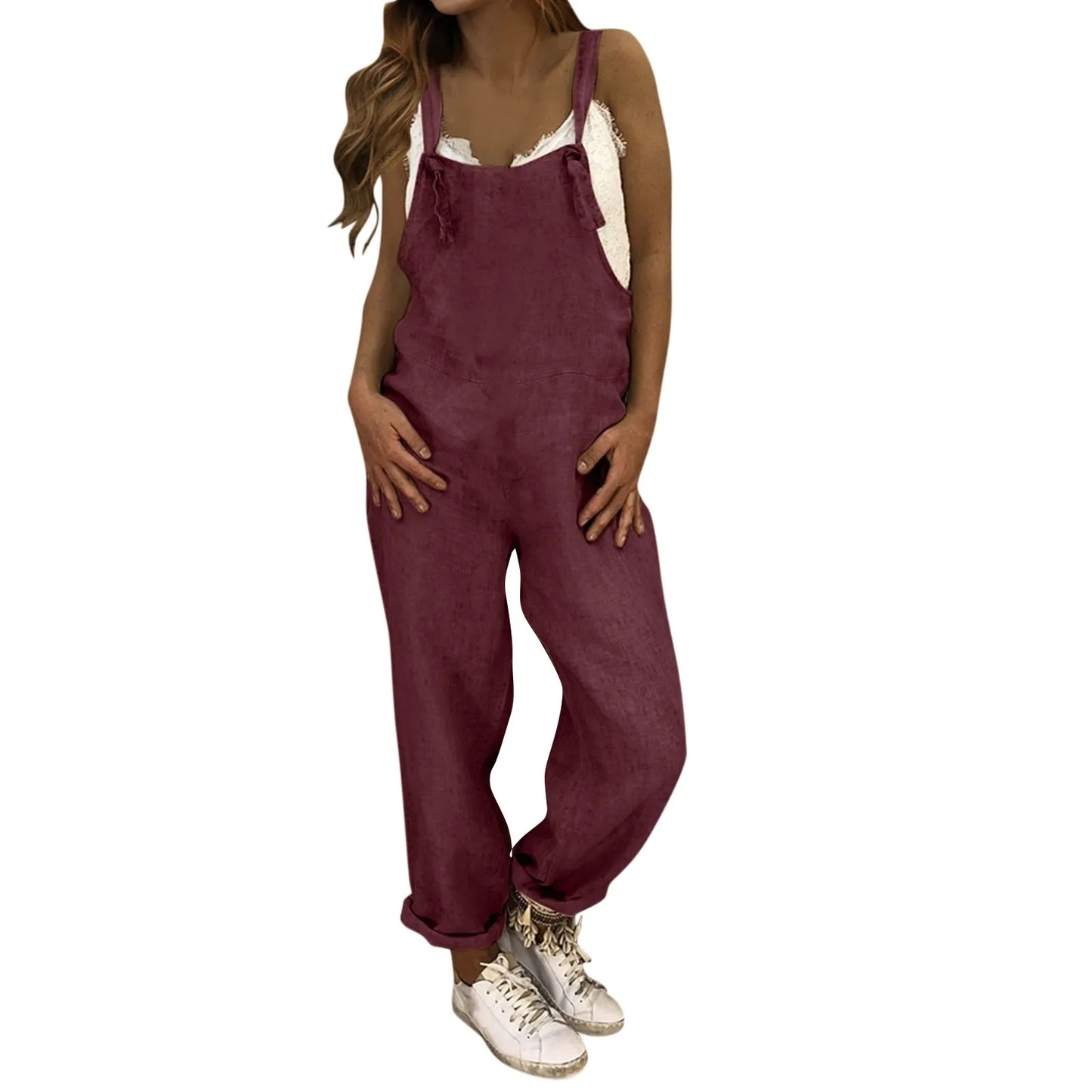Women Plus Size Overalls Jumpsuits Casual Solid Loose Dungarees Romper Baggy Retro Fashion Trend Classic All-Match Jumpsuits