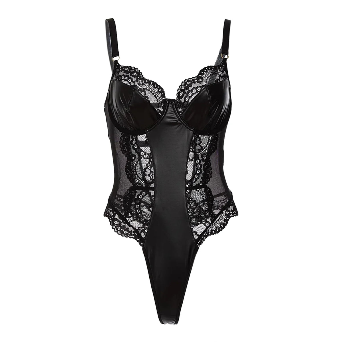 Women Onesie Sexy Lingerie Bodysuit PU Leather Mesh Patchwork V-Neck Backless Jumpsuit Sexy Fun Underwear Valentines Day Gift