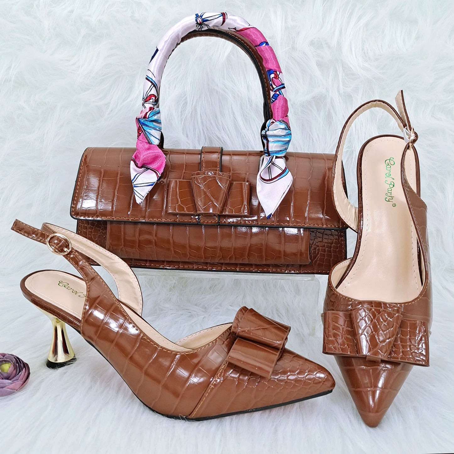 Doershow new come Matching Women Shoe and Bag Set Decorated brown Nigerian Shoes and Bag Set Italy Shoes and Bag set  HFG1-16