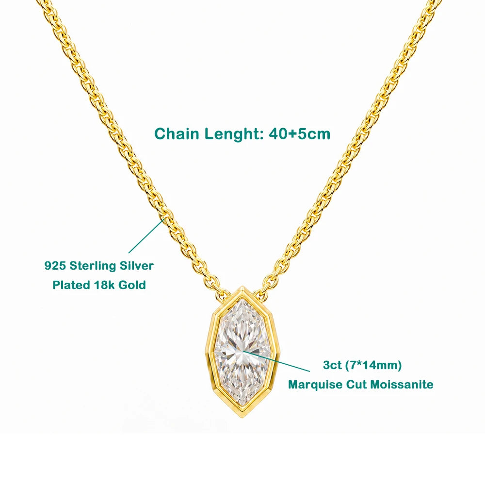 3CT Marquise Cut Moissanite Diamond Pendants Necklace for Women Lab Diamond 925 Sterling Silver Plated 18k Gold Jewelry Gifts