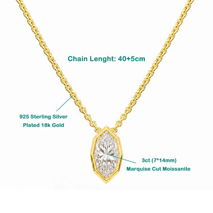 3CT Marquise Cut Moissanite Diamond Pendants Necklace for Women Lab Diamond 925 Sterling Silver Plated 18k Gold Jewelry Gifts