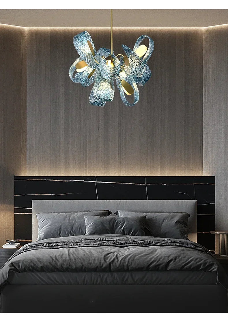 Modern Blue Glass Led Pendant Lamp Copper Designer Hanging Chandeliers for Living Room Bar Bedroom Suspension lustre Lights