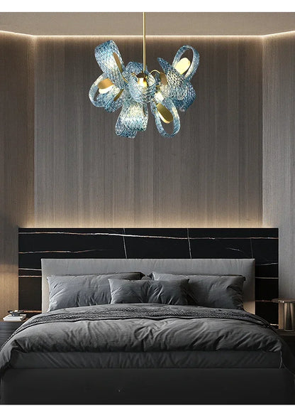Modern Blue Glass Led Pendant Lamp Copper Designer Hanging Chandeliers for Living Room Bar Bedroom Suspension lustre Lights
